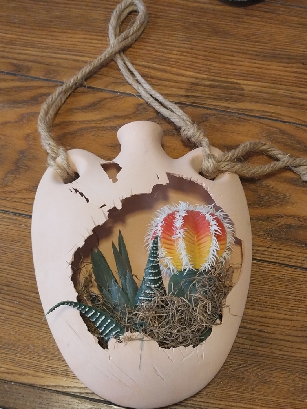 Terracotta Hanging Wall Planter With Faux Cactus/succulents